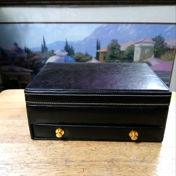 💍Vintage Blue Leather & Velvet Jewelry Box. With Draw,Size - Picture 1 of 16
